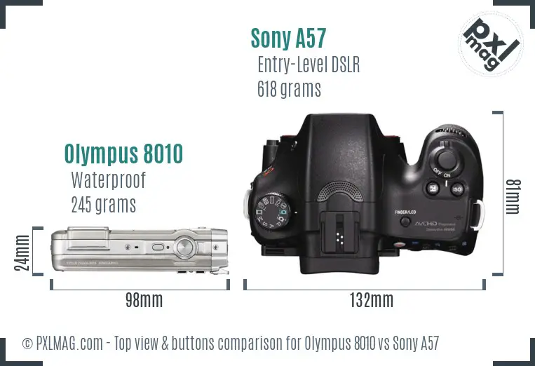 Olympus 8010 vs Sony A57 top view buttons comparison