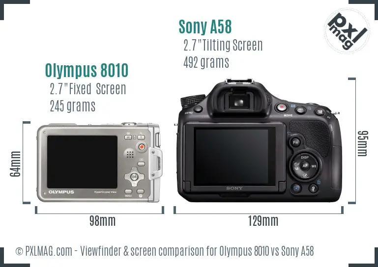 Olympus 8010 vs Sony A58 Screen and Viewfinder comparison