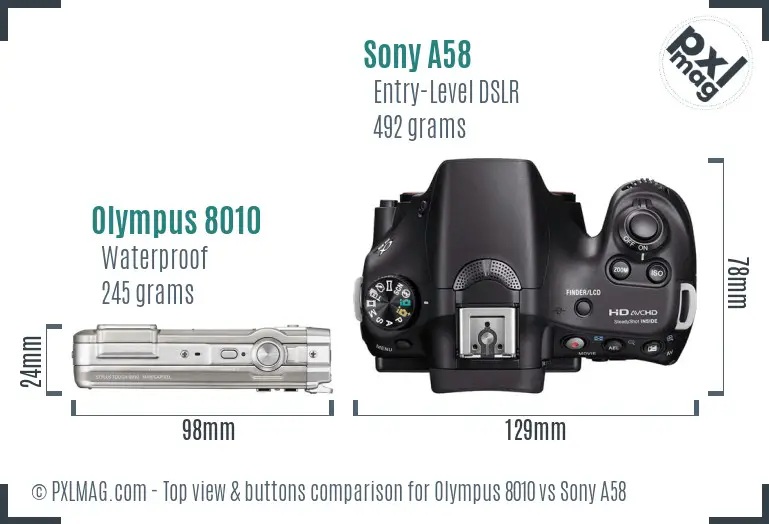 Olympus 8010 vs Sony A58 top view buttons comparison