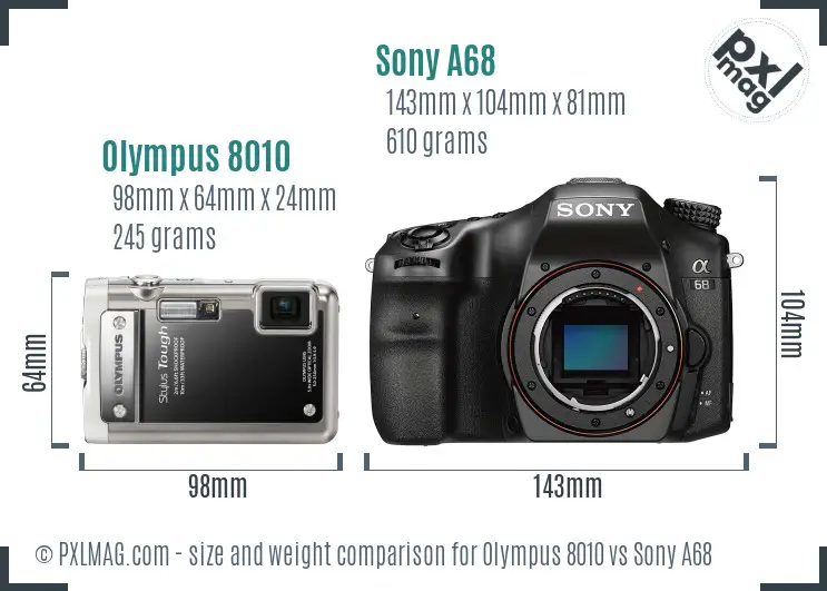 Olympus 8010 vs Sony A68 size comparison