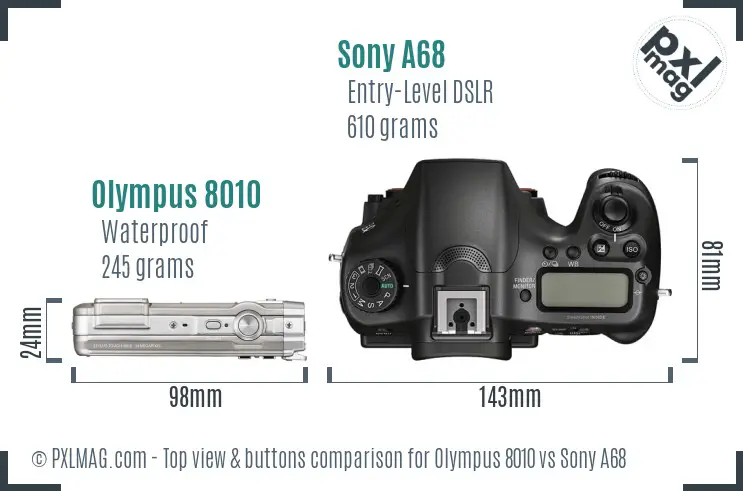 Olympus 8010 vs Sony A68 top view buttons comparison