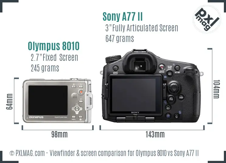 Olympus 8010 vs Sony A77 II Screen and Viewfinder comparison