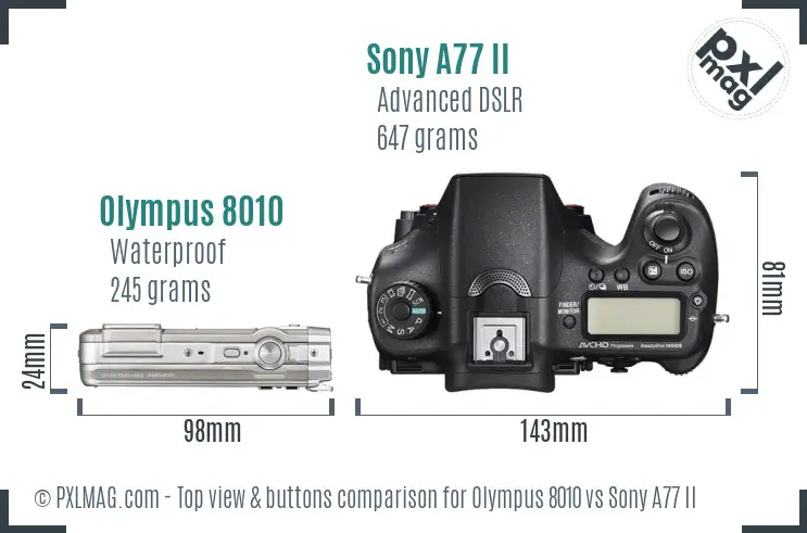 Olympus 8010 vs Sony A77 II top view buttons comparison