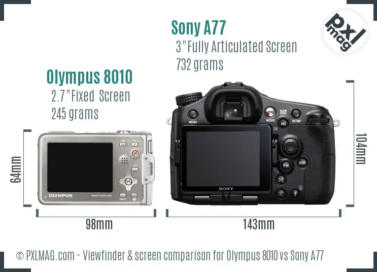 Olympus 8010 vs Sony A77 Screen and Viewfinder comparison