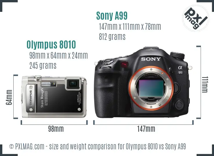 Olympus 8010 vs Sony A99 size comparison
