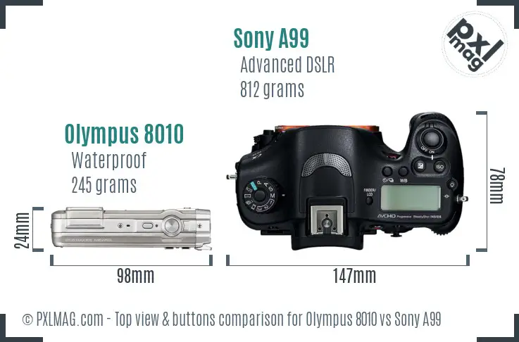 Olympus 8010 vs Sony A99 top view buttons comparison