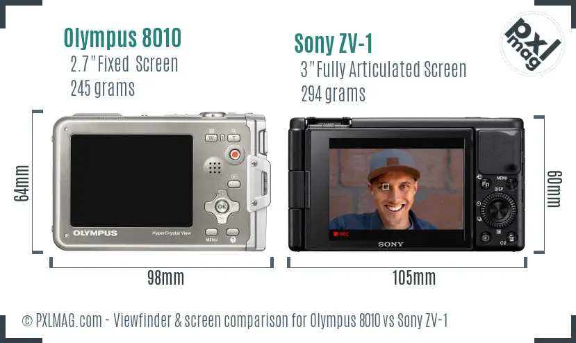 Olympus 8010 vs Sony ZV-1 Screen and Viewfinder comparison