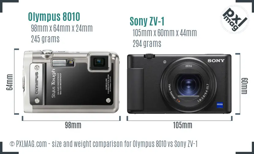 Olympus 8010 vs Sony ZV-1 size comparison