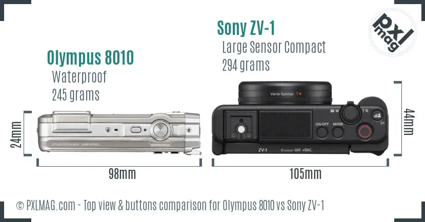 Olympus 8010 vs Sony ZV-1 top view buttons comparison