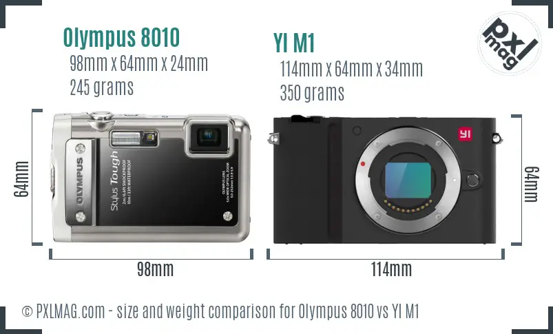Olympus 8010 vs YI M1 size comparison