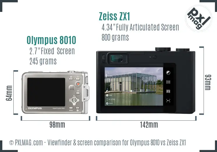Olympus 8010 vs Zeiss ZX1 Screen and Viewfinder comparison