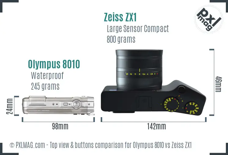 Olympus 8010 vs Zeiss ZX1 top view buttons comparison