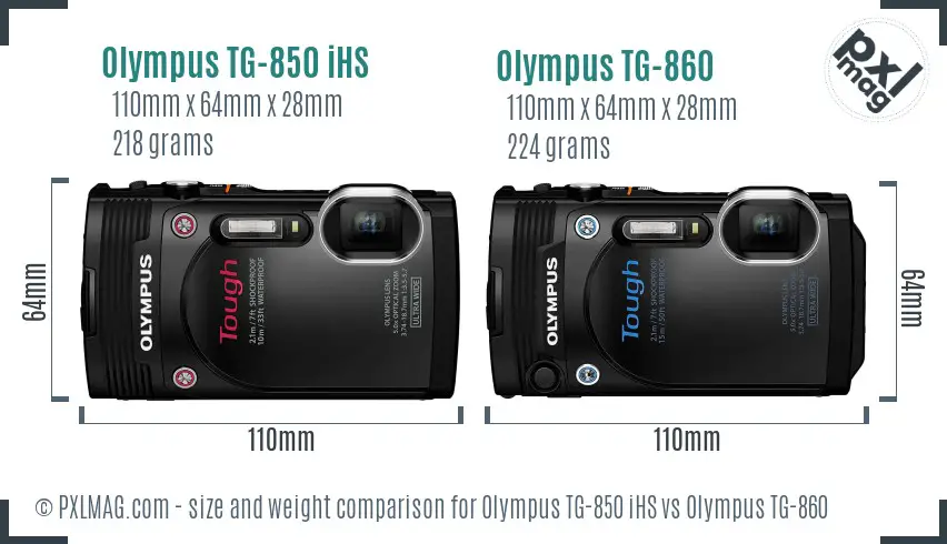 Olympus TG-850 iHS vs Olympus TG-860 size comparison