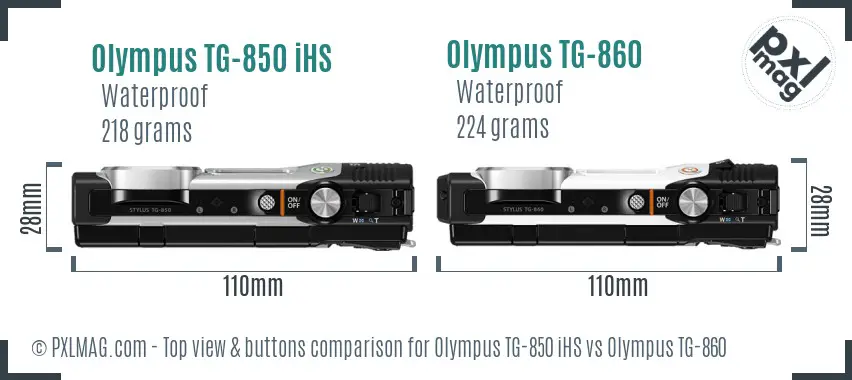 Olympus TG-850 iHS vs Olympus TG-860 top view buttons comparison