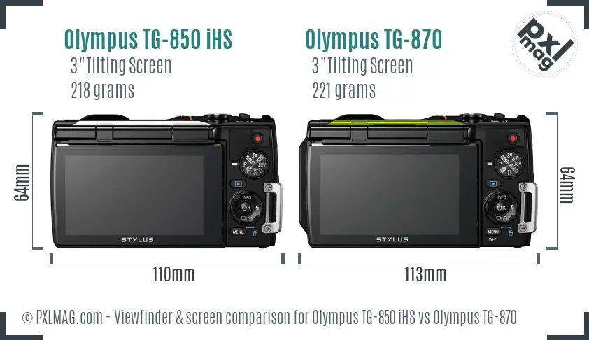 Olympus TG-850 iHS vs Olympus TG-870 Screen and Viewfinder comparison