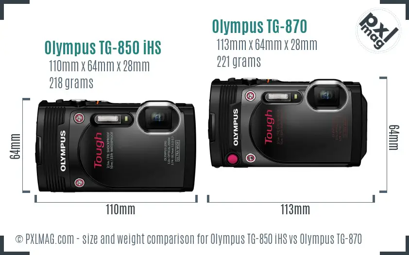 Olympus TG-850 iHS vs Olympus TG-870 size comparison