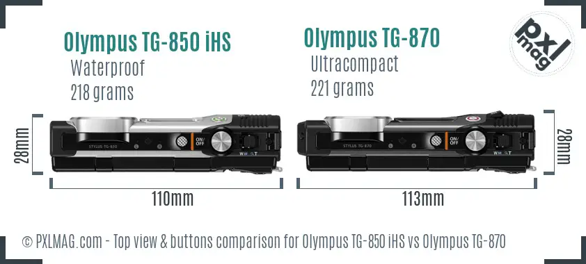 Olympus TG-850 iHS vs Olympus TG-870 top view buttons comparison