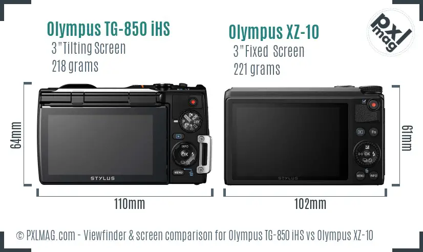Olympus TG-850 iHS vs Olympus XZ-10 Screen and Viewfinder comparison