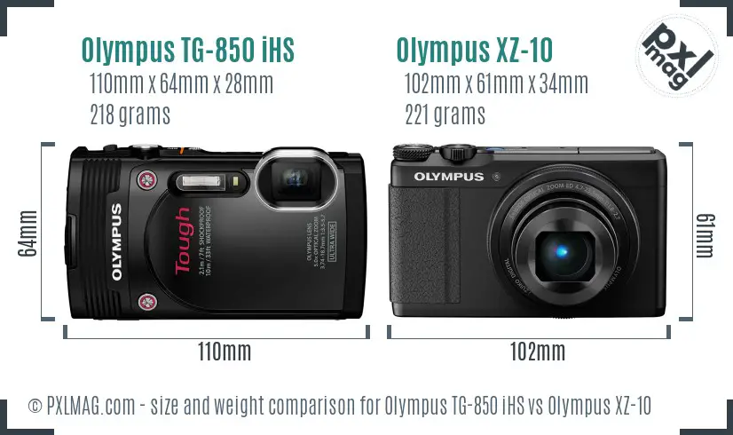 Olympus TG-850 iHS vs Olympus XZ-10 size comparison