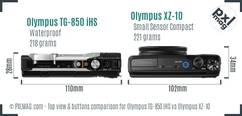 Olympus TG-850 iHS vs Olympus XZ-10 top view buttons comparison
