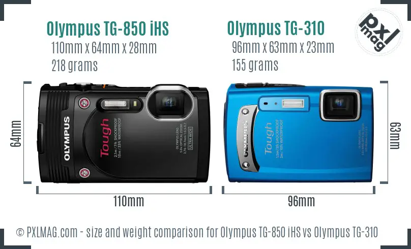 Olympus TG-850 iHS vs Olympus TG-310 size comparison