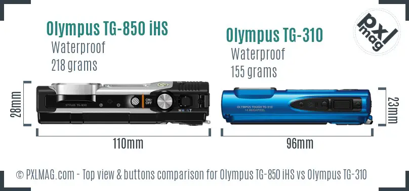 Olympus TG-850 iHS vs Olympus TG-310 top view buttons comparison