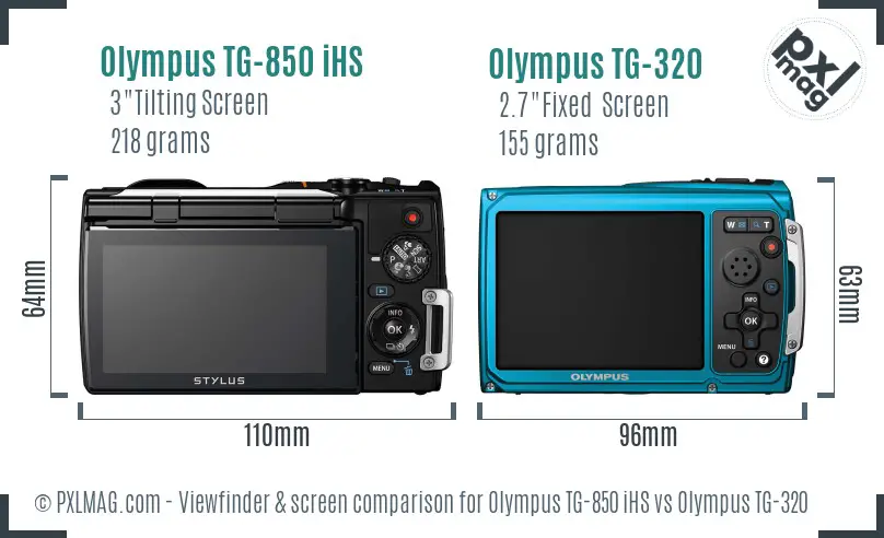 Olympus TG-850 iHS vs Olympus TG-320 Screen and Viewfinder comparison