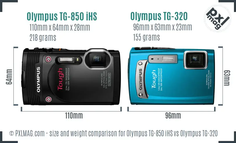 Olympus TG-850 iHS vs Olympus TG-320 size comparison