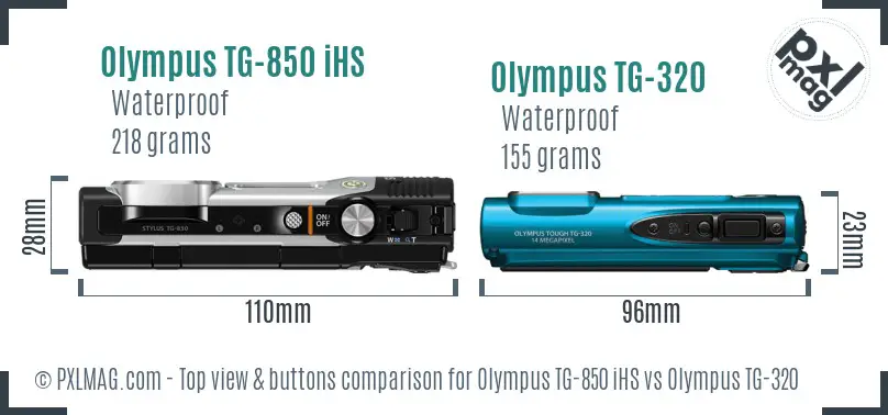 Olympus TG-850 iHS vs Olympus TG-320 top view buttons comparison