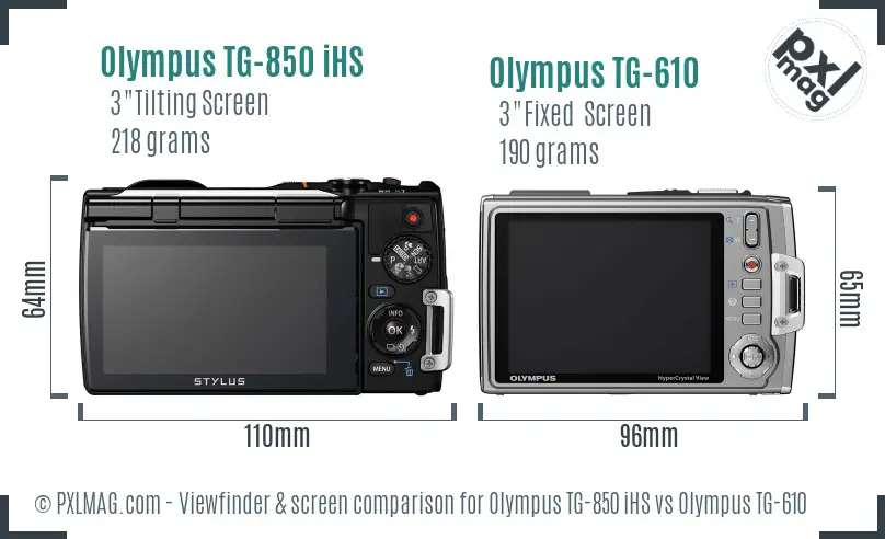 Olympus TG-850 iHS vs Olympus TG-610 Screen and Viewfinder comparison