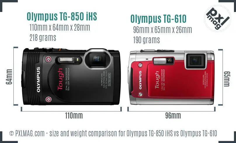 Olympus TG-850 iHS vs Olympus TG-610 size comparison