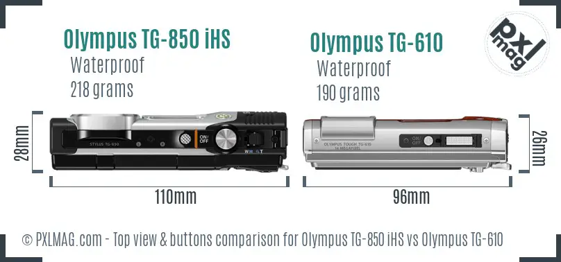 Olympus TG-850 iHS vs Olympus TG-610 top view buttons comparison