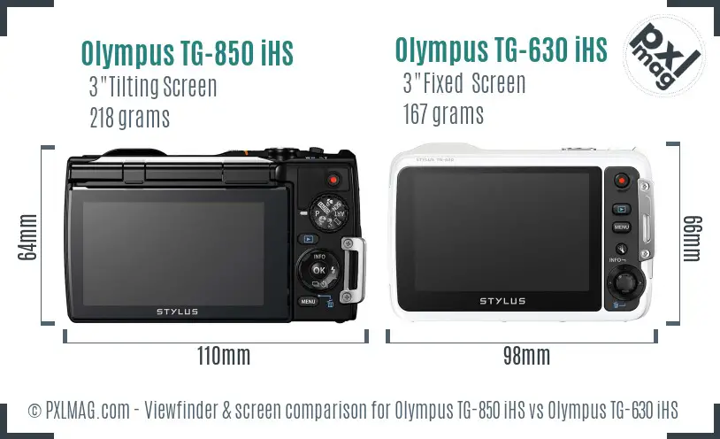Olympus TG-850 iHS vs Olympus TG-630 iHS Screen and Viewfinder comparison