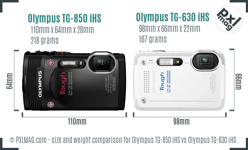 Olympus TG-850 iHS vs Olympus TG-630 iHS size comparison