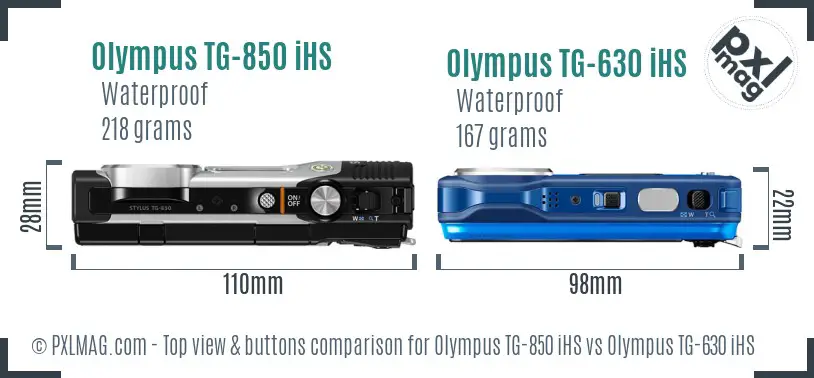 Olympus TG-850 iHS vs Olympus TG-630 iHS top view buttons comparison
