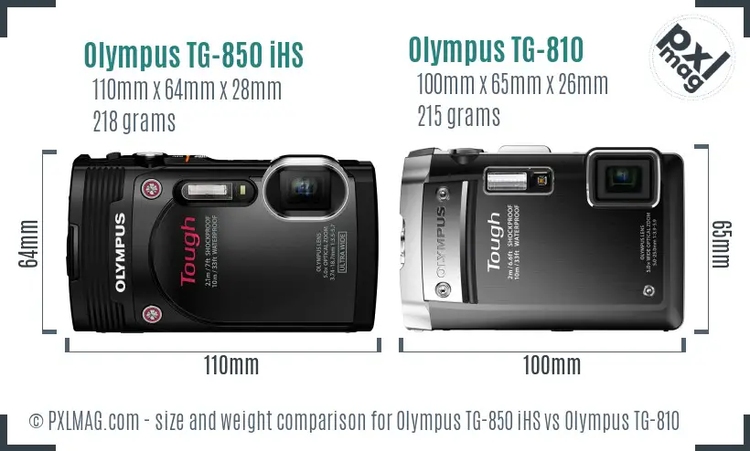 Olympus TG-850 iHS vs Olympus TG-810 size comparison
