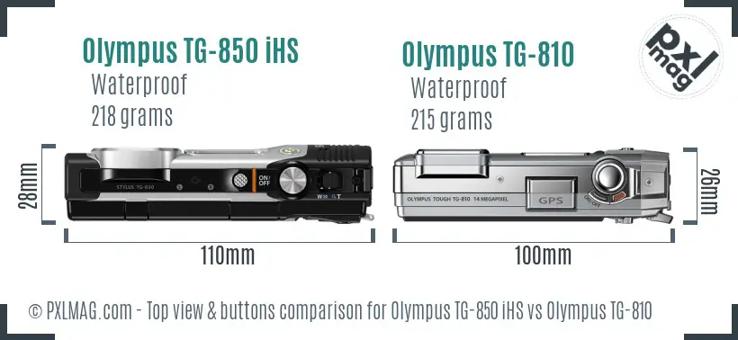 Olympus TG-850 iHS vs Olympus TG-810 top view buttons comparison