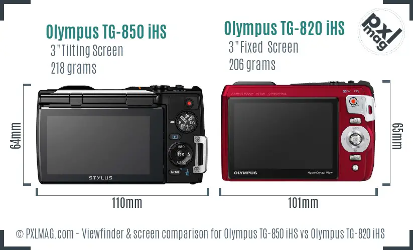 Olympus TG-850 iHS vs Olympus TG-820 iHS Screen and Viewfinder comparison