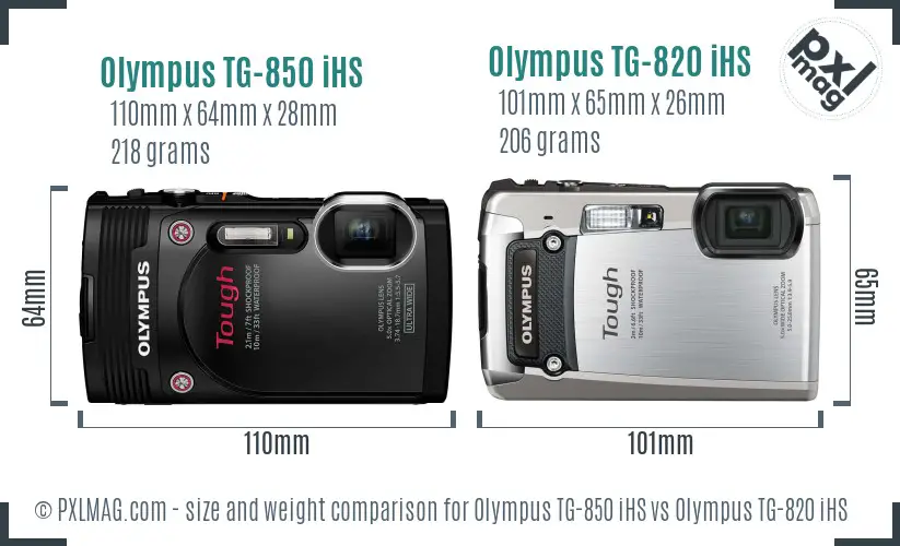 Olympus TG-850 iHS vs Olympus TG-820 iHS size comparison