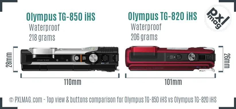 Olympus TG-850 iHS vs Olympus TG-820 iHS top view buttons comparison