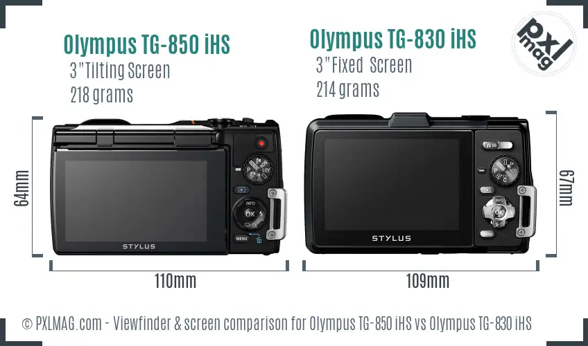 Olympus TG-850 iHS vs Olympus TG-830 iHS Screen and Viewfinder comparison