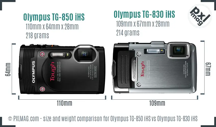 Olympus TG-850 iHS vs Olympus TG-830 iHS size comparison