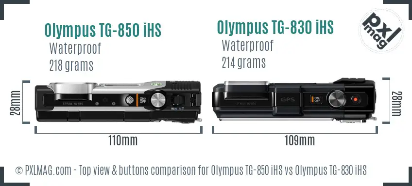 Olympus TG-850 iHS vs Olympus TG-830 iHS top view buttons comparison