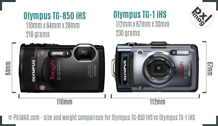 Olympus TG-850 iHS vs Olympus TG-1 iHS size comparison