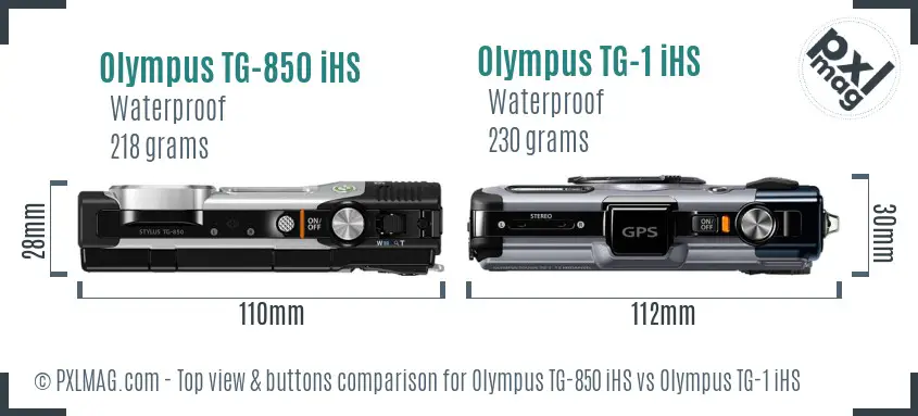 Olympus TG-850 iHS vs Olympus TG-1 iHS top view buttons comparison