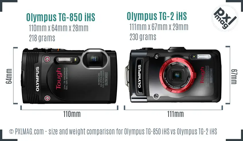 Olympus TG-850 iHS vs Olympus TG-2 iHS size comparison