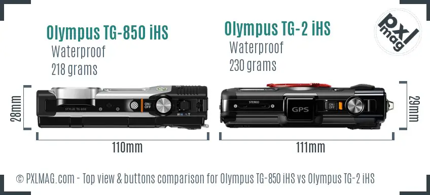 Olympus TG-850 iHS vs Olympus TG-2 iHS top view buttons comparison