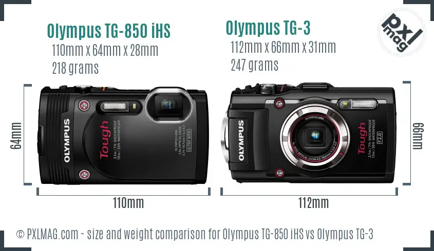 Olympus TG-850 iHS vs Olympus TG-3 size comparison