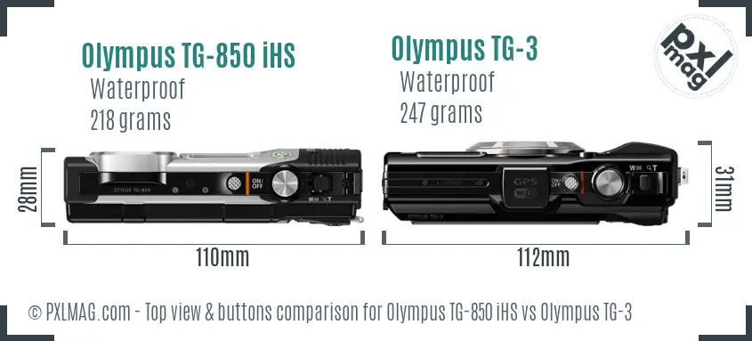 Olympus TG-850 iHS vs Olympus TG-3 top view buttons comparison