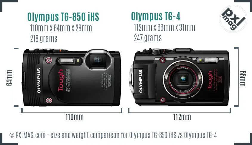 Olympus TG-850 iHS vs Olympus TG-4 size comparison